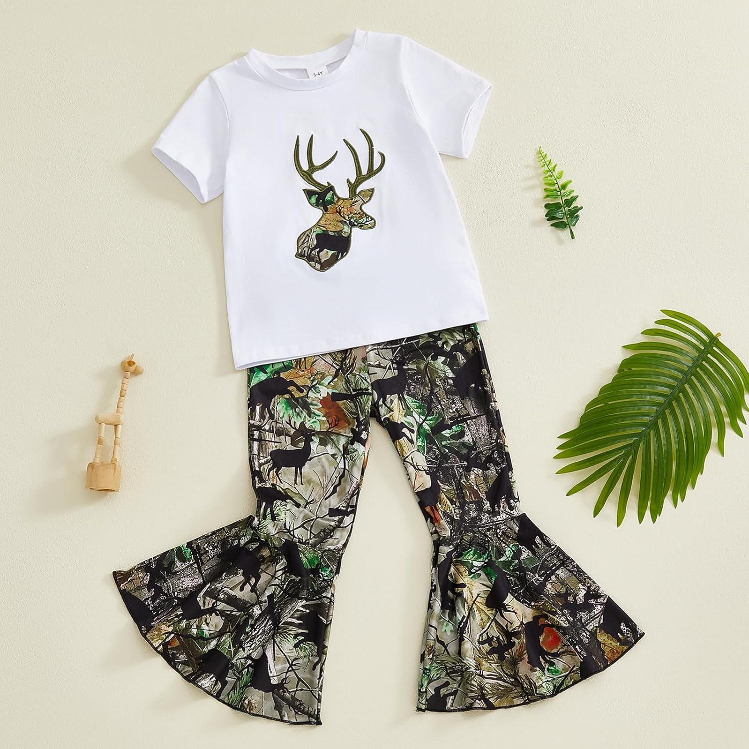 Baby Girl Hunting Clothes Deer Print Short Sleeve T Shirt Jungle Camo Flared Pants Toddler Summer Bell Bottoms Outfit - Image 7
