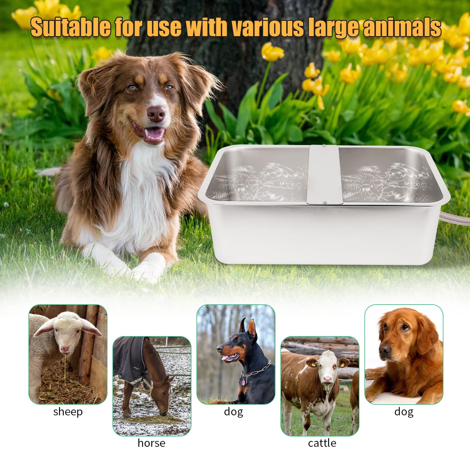 Dispensador automático de cuencos de agua para perros de raza grande, cuenco de agua de acero inoxidable para perros, bebedero para mascotas, bebedero para perros grandes, gatos, pollo, ganado (19.3 x