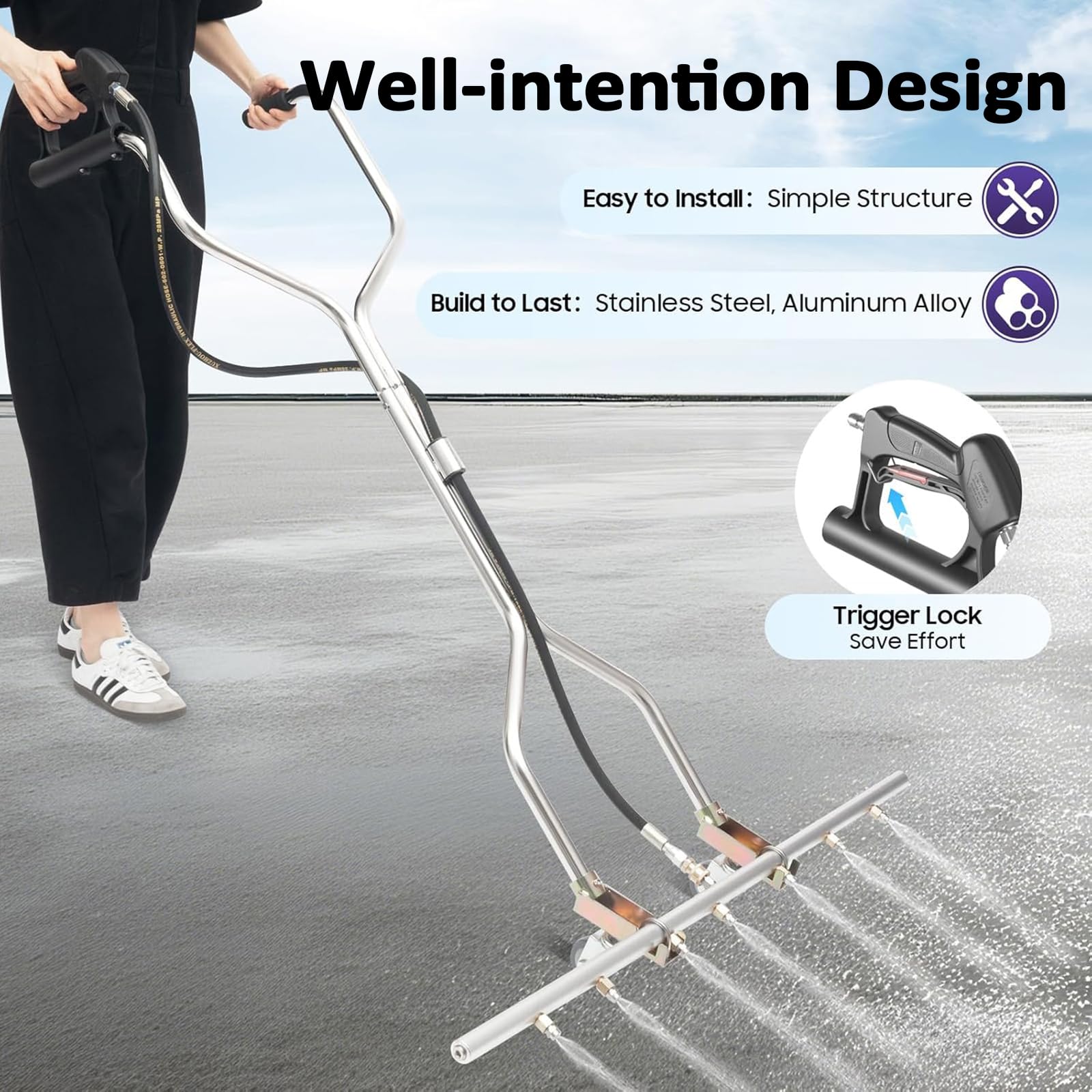 Accesorio de escoba de agua de acero inoxidable para lavadoras eléctricas, diseño de 7 agujeros con compatibilidad con agua fría y caliente, ideal para limpieza de patio y acera