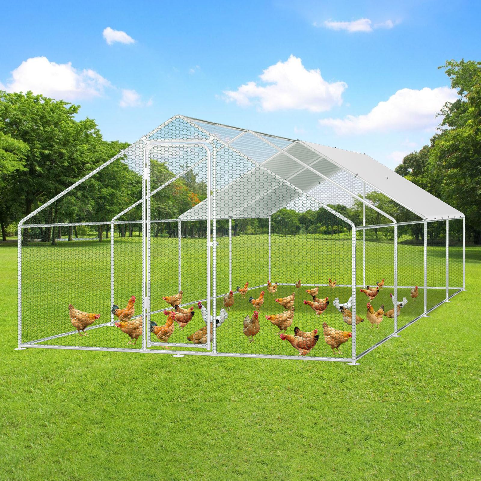Gallinero XXL con cerradura de seguridad y paño de color PE impermeable, mucho espacio para pollos, conejos y otros animales pequeños, marco de acero estable, 3 x 8 x 2 m,Red