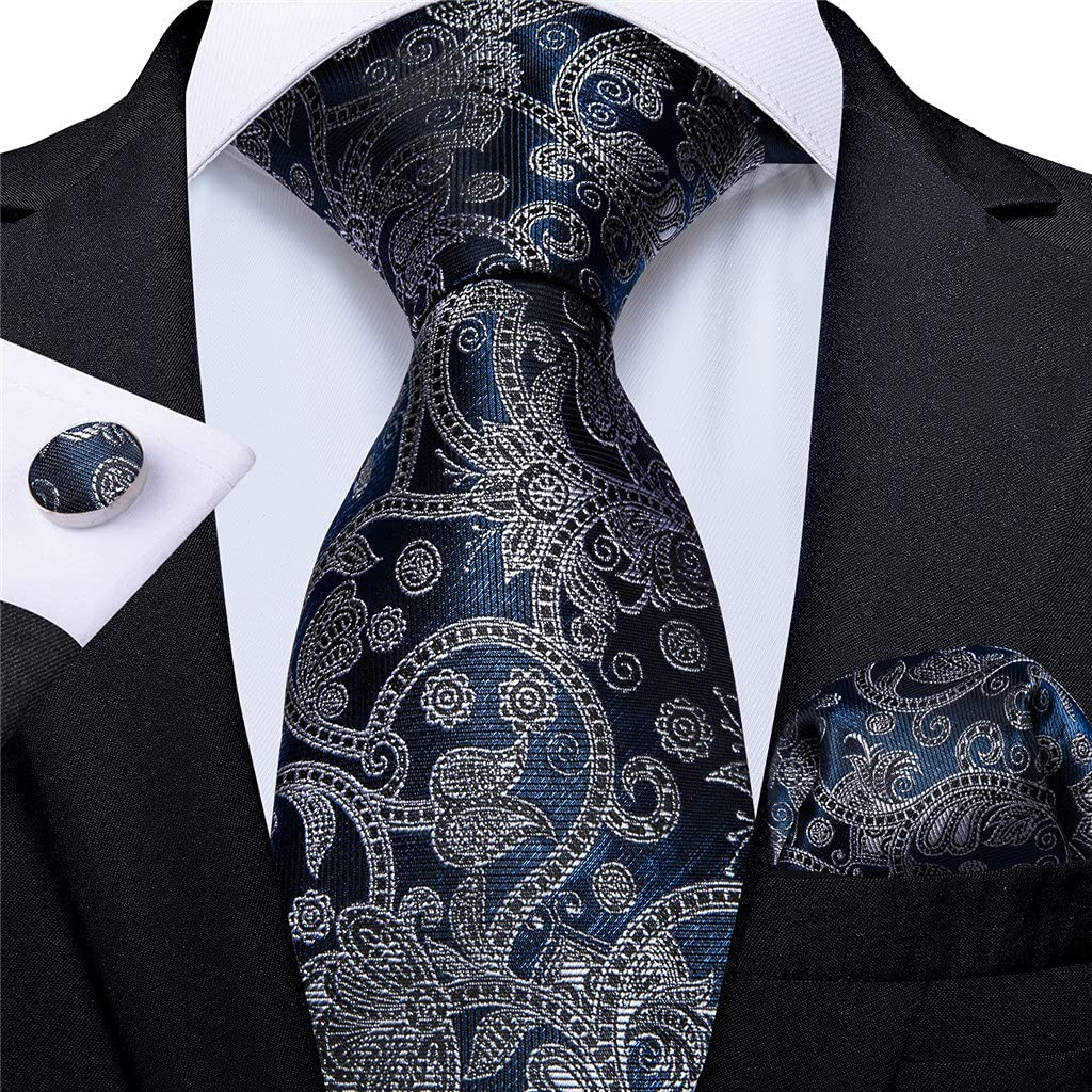 3er Pack Mode Seidenkrawatte Einfarbig Gelb Blau Rosa Krawatte Set Geschenk for Herren Hochzeit Krawatte Manschettenknöpfe (Color : Striped, Size : One Size)