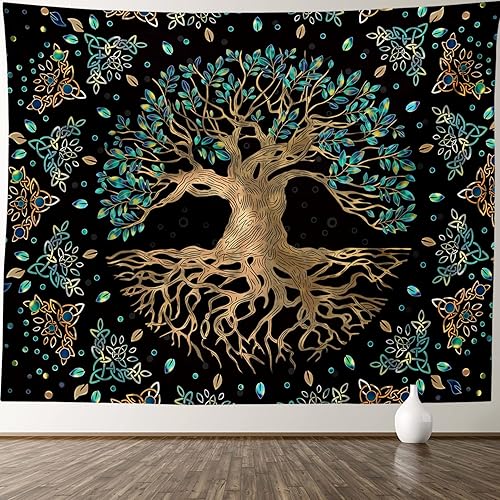 XGXL Tapiz de árbol de la vida, tapiz de árbol de deseos hippie bohemio, tapete psicodélico de pared, tapiz de pared místico estético para sala de