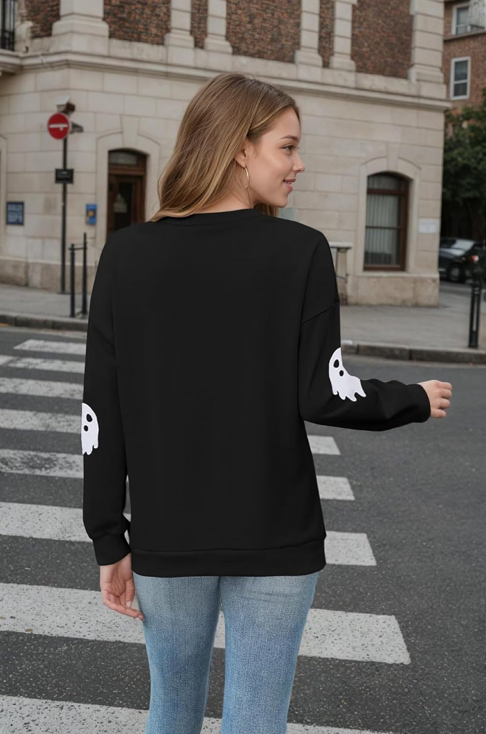 VKEGNIO Halloween Spooky Season Sweatshirts Women Cute Ghost Graphic Pullover Tops Casual Crewneck Funny Long Sleeve Sweater - Image 6