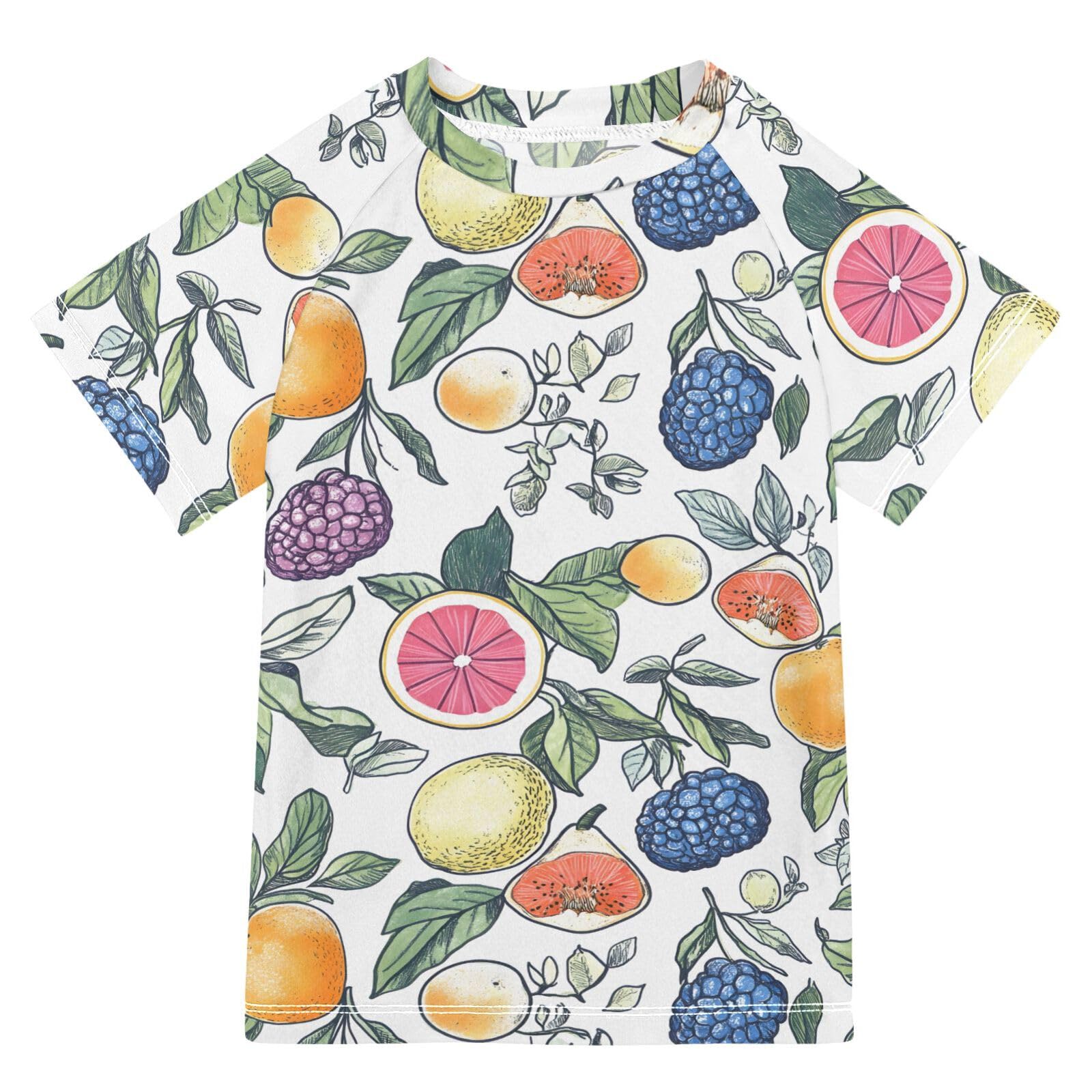 ALAZA Boys Swim Shirts Toddler Rash Guard Short Sleeve Rashguard Grapefruit Grape Fruit UPF 50+ 11-12T