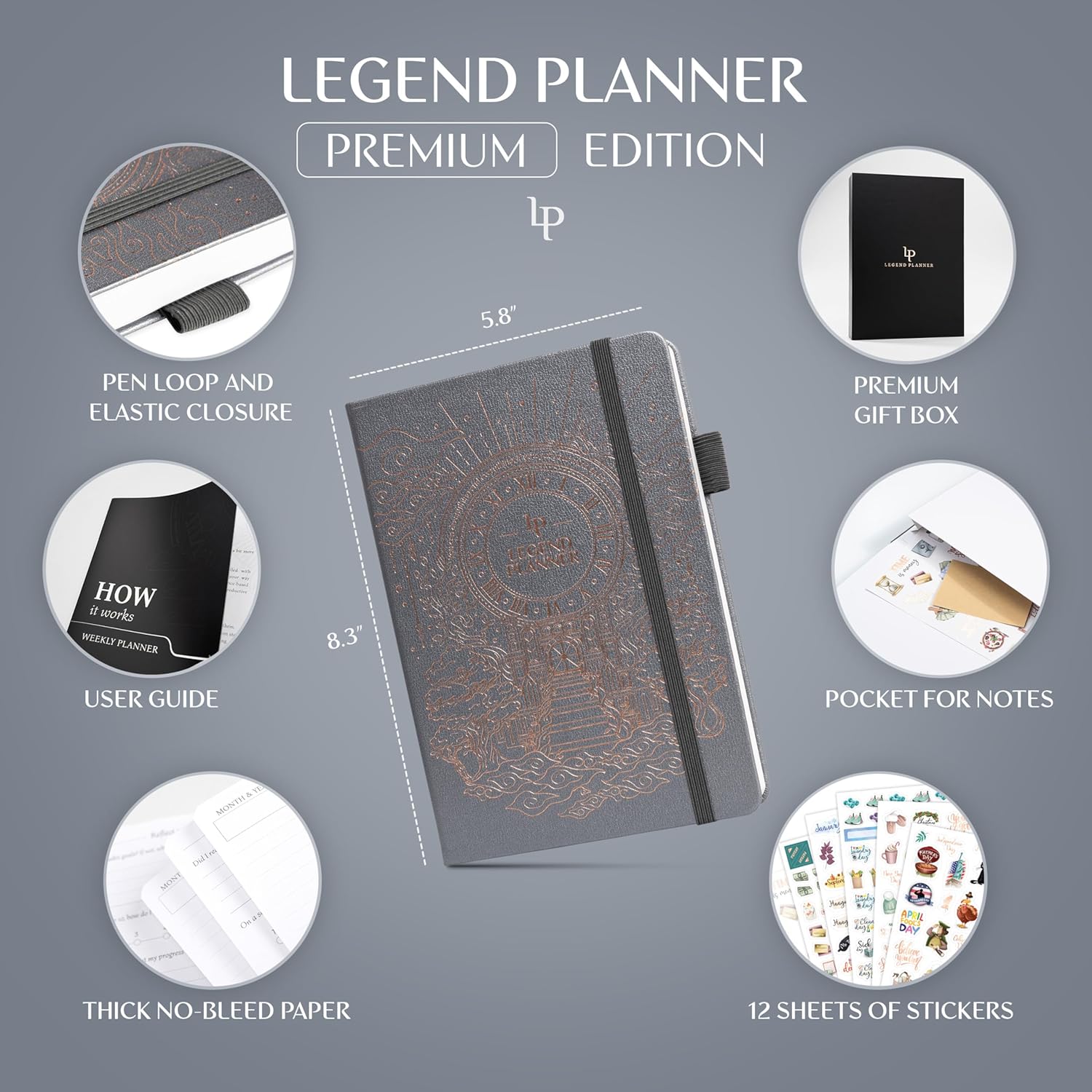 Legend Weekly Planner Premium – Undated Weekly, Monthly & Budget Planner – Life Organizer for Time Management & Productivity, A5 (Mystic Grey, New Cover)