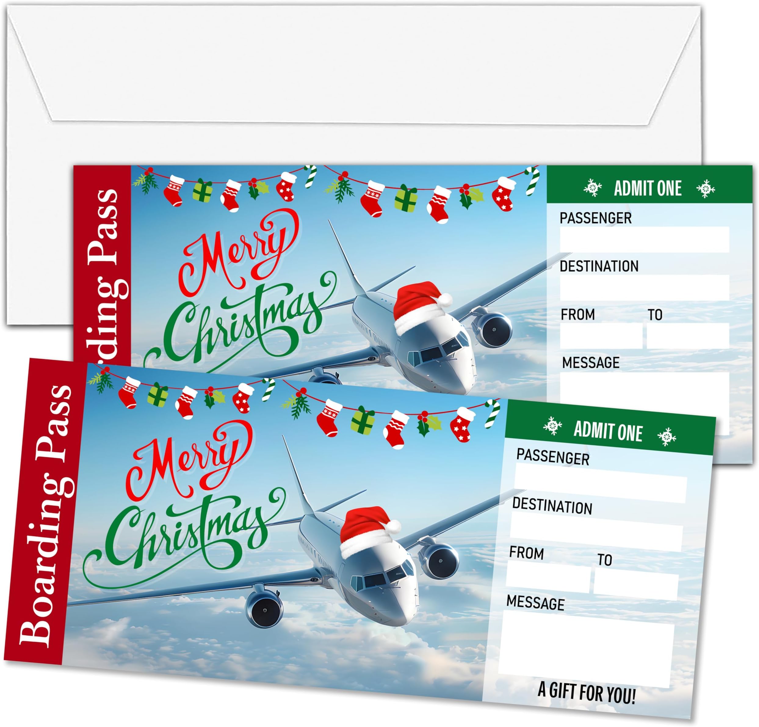 Christmas Boarding Pass Gifts Ticket, Cruise Surprise Trip Reveal Ideas, Merry Christmas Birthday Anniversary Valentine's Gifts, Fake Plane Tickets, Set of 5, D07