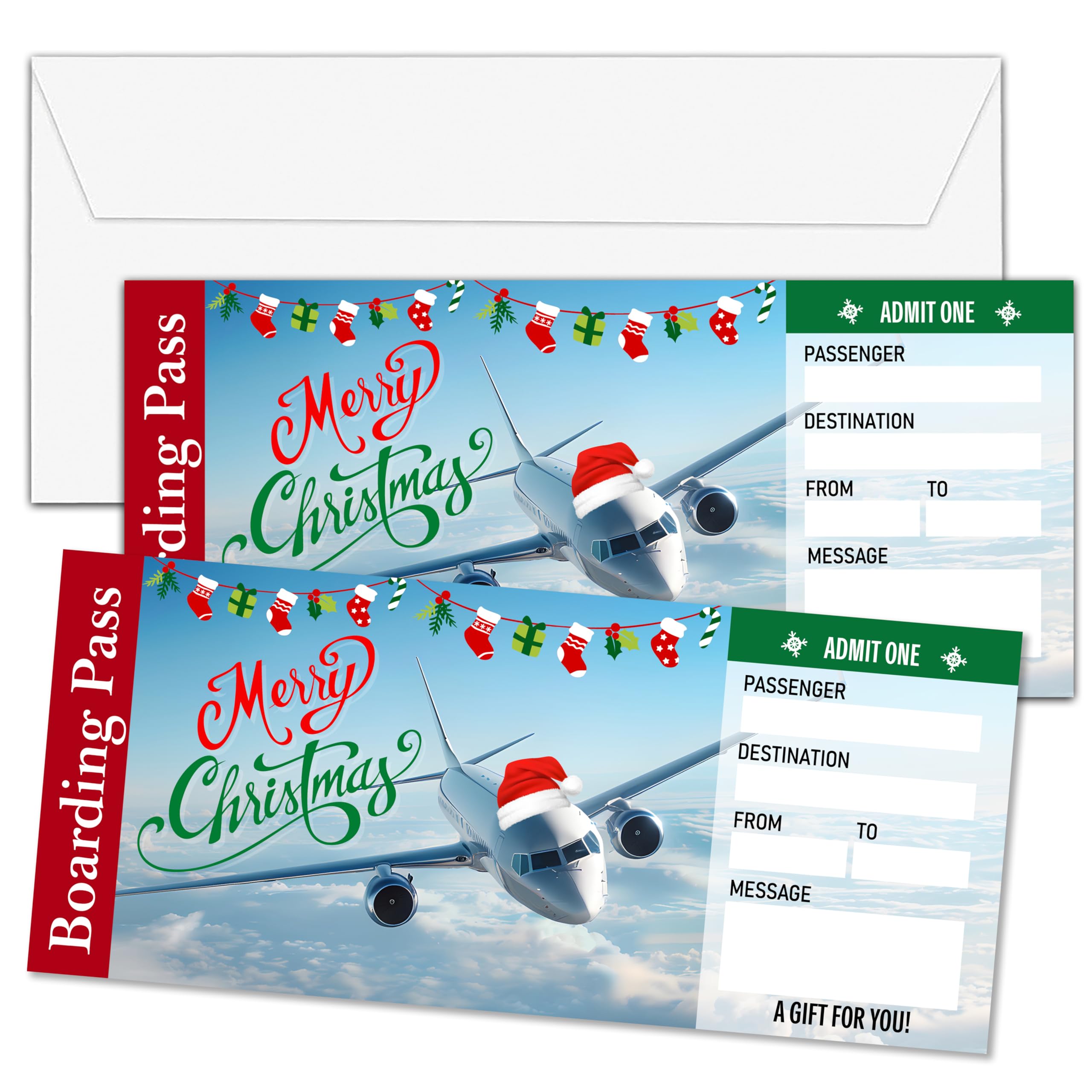 Christmas Boarding Pass Gifts Ticket, Cruise Surprise Trip Reveal Ideas, Merry Christmas Birthday Anniversary Valentine's Gifts, Fake Plane Tickets, Set of 5, D07