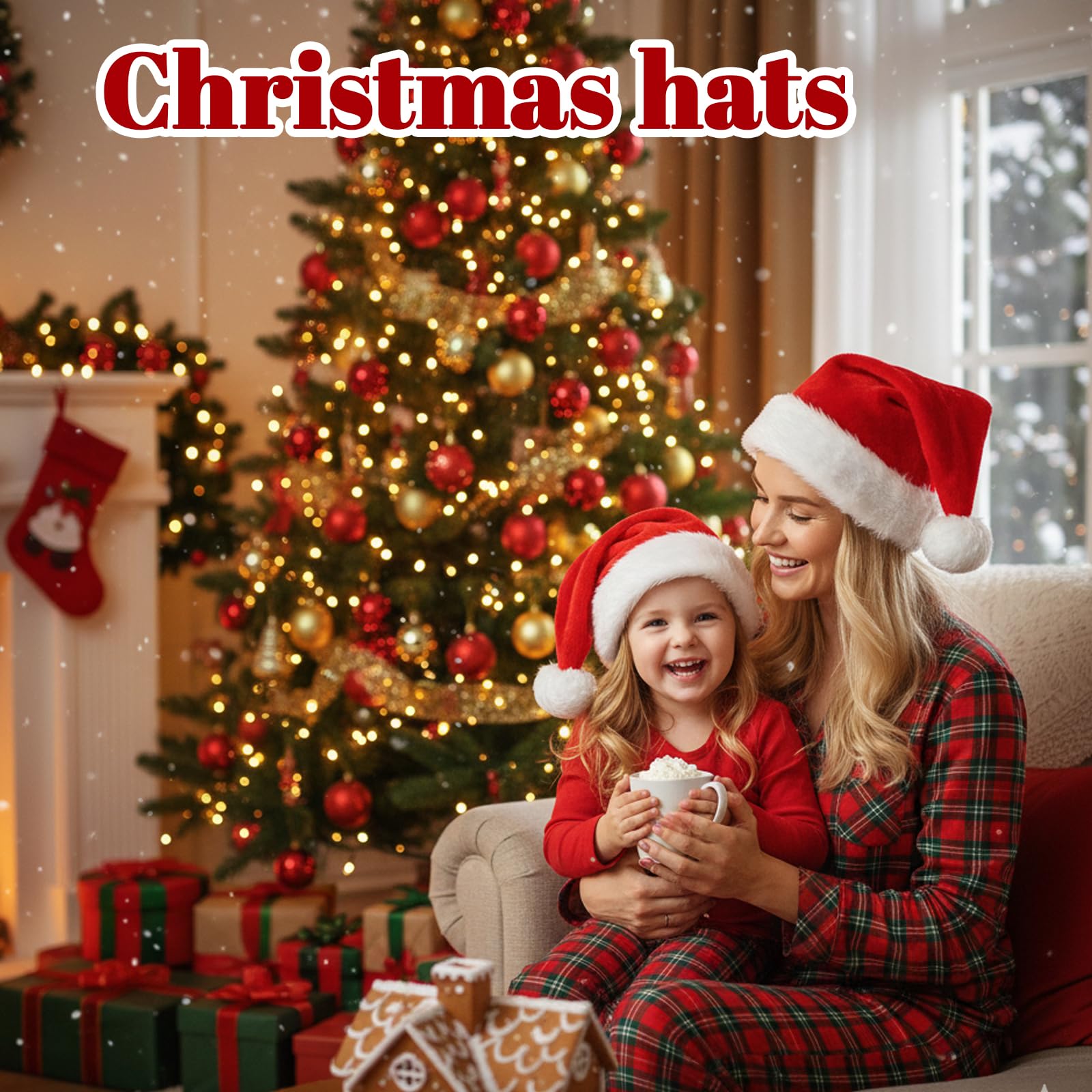 WaaRiuQ 2Pcs Santa Hats for Kids Festive Christmas Hat With Plush Material - Image 4