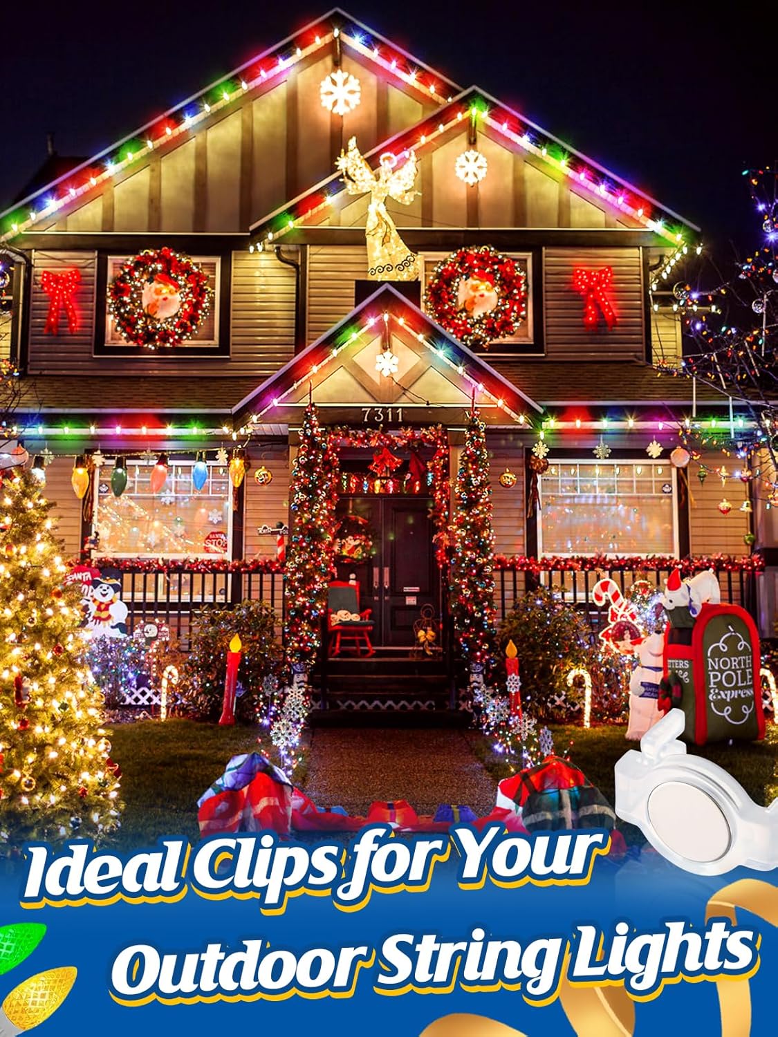 Aulock 100 pcs Strong Magnetic C9 Christmas Light Clips - Holiday String Light Hangers Gutter Hooks for Outdoor Xmas Metal Steel Roofs Ridge, White