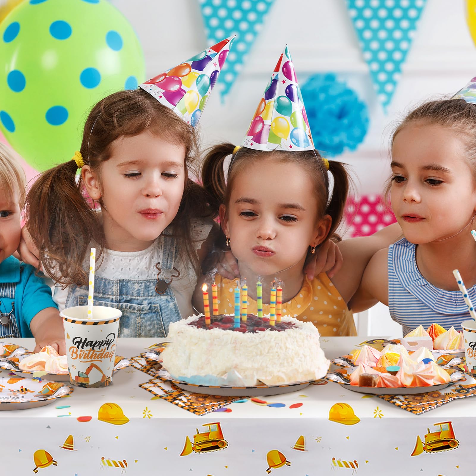 97 stoviglie da cantiere per 24 ospiti, decorazione per il compleanno dei bambini, piatti di carta per escavatore, tovaglioli e tovaglie