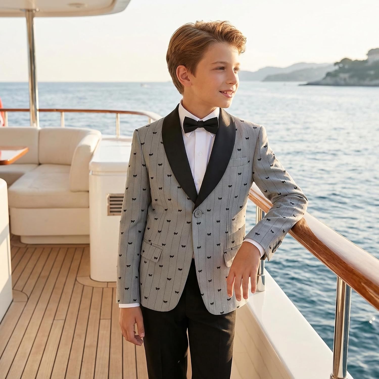 Boys Patterned Dress Blazer Kids Slim Fit Tuxedo Jacket