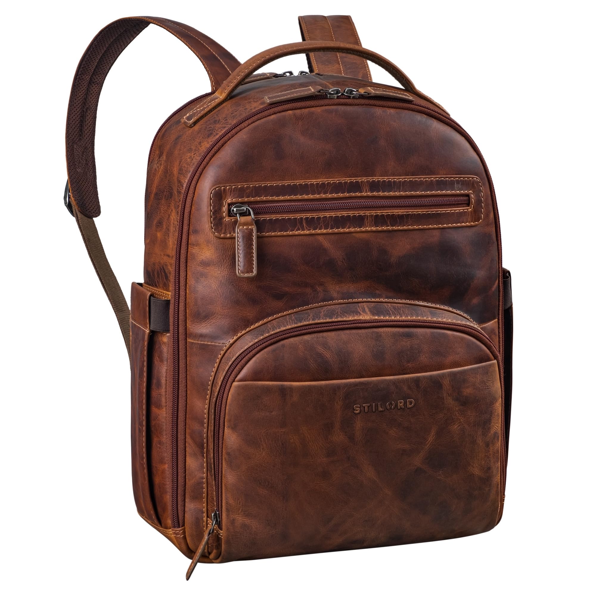 STILORD 'Paco' Premium Zaino Business Uomo in Pelle Grande XL - Ideal Como Elegante Mochila de Piel Auténtica con Soporte Para Trolley - 15,6 Pulgadas, Colore:salerno - marrone