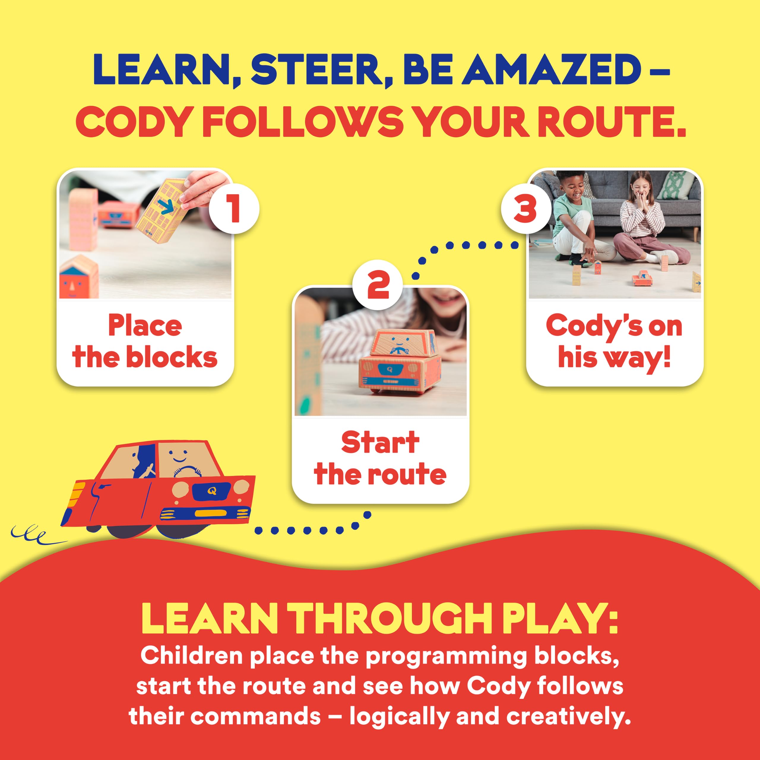 Cody Block Starter Set, Educational Wooden Building Blocks Coding and Car STEM Toys for Preschool Kids Ages 4+, Screen Free