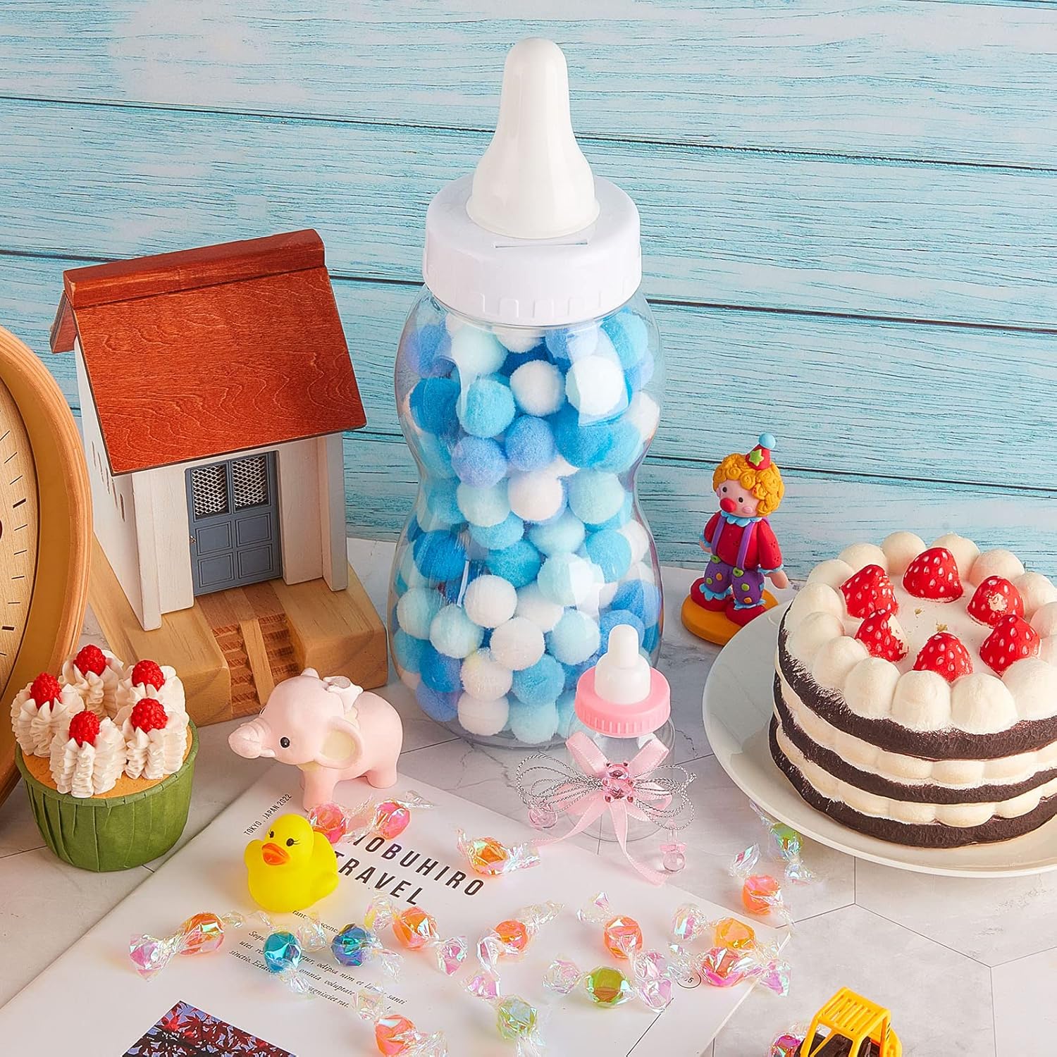 Tessco for you 4 Pcs Large Baby Milk Bottle Fillable Baby Shower Piggy Bank Plastic Container for Game and Gender Reveal Celebrations Party Favor Gift Decor (White,11in)