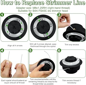 2 PCS Strimmer Head C6-2 for Stihl AutoCut FS38 FS40 FS45 FS46 FS50 | awagas C6-2 Replacement Trimmer Head with Strimmer Line 2.4mmx15m for Mowing & Trimming, for FSE60 FSE71 FSE81, 4006 710 2126