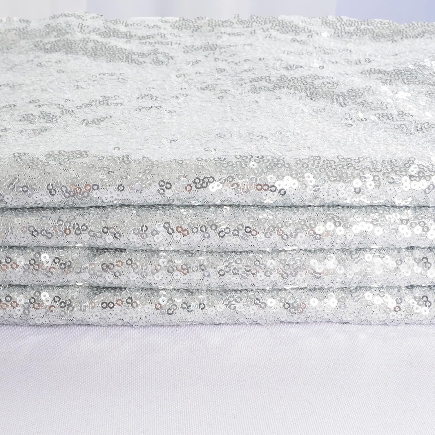 ShiDianYi 30 Feet Sequin Fabric by The Yard 10 Yards Silver Fabric for Sewing Glitter Mesh Material Sparkle Fabrics for Dress Silver Sequin Fabric Backdrop