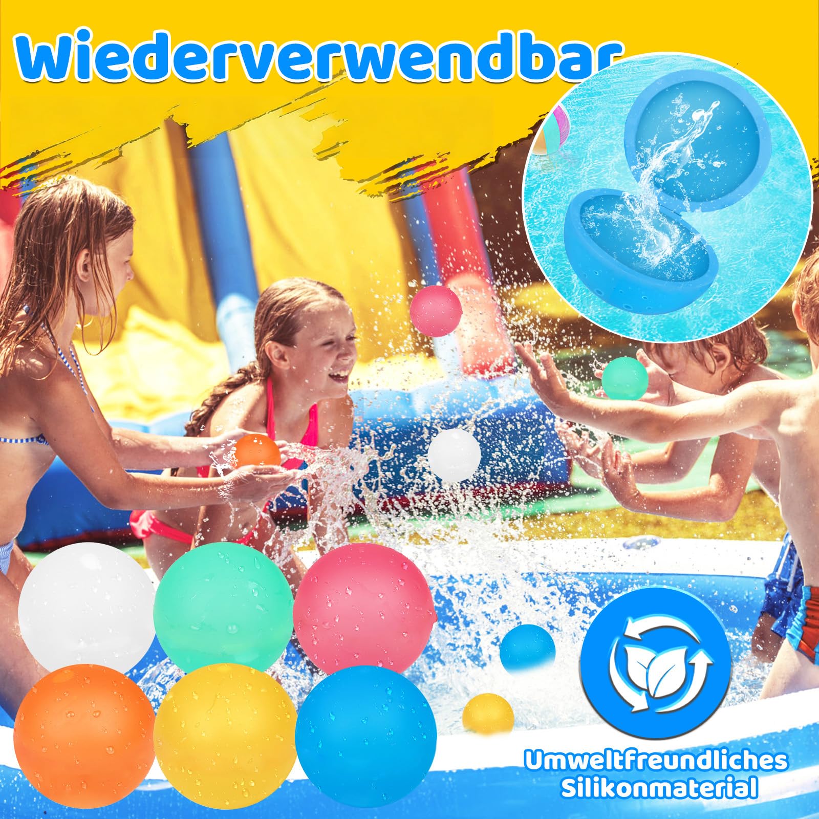 Globos de agua reutilizables, 16 piezas de globos de agua de silicona reutilizables con autocierre y 1 bolsa de malla, globos de agua de llenado rápido para niños y adultos, juguete acuático para