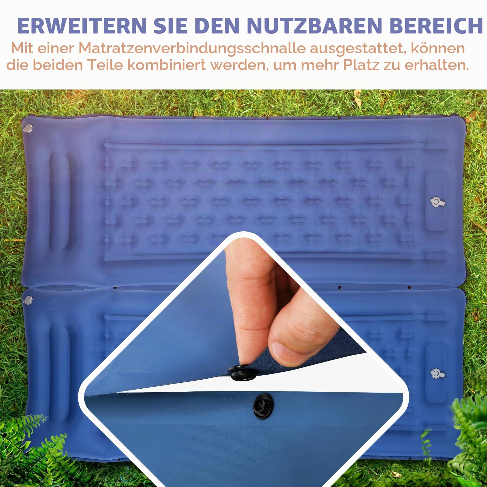TOMSHOO Isomatte Camping Outdoor, Aufblasbare Luftmatratze Matratze mit Integrierten Fußpresse Pumpe, Kissen, Karabiners, Aufbewahrungstasche, Campingmatrazen Schlafmatte, Farbe Blau