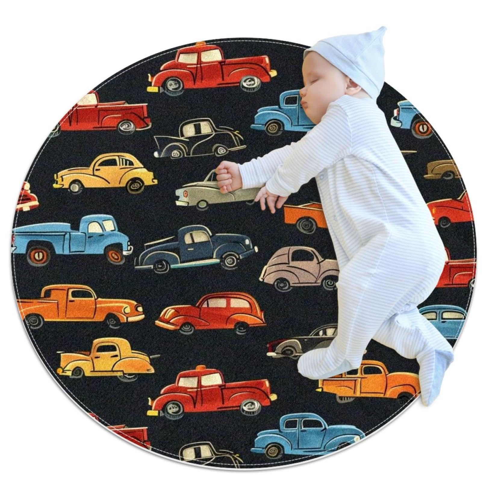 Tapis de salle de bain vintage rond de 1m de diamètre antidérapant pour chambre d'enfant