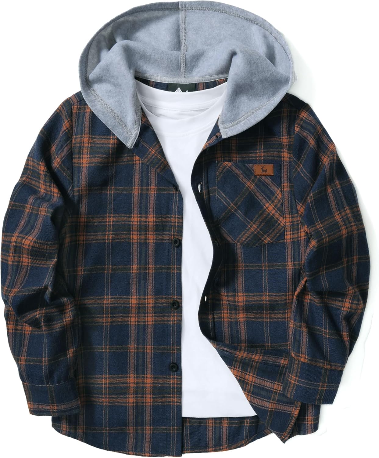 Boys Plaid Flannel Shirts Unisex Kids Long Sleeve Casual Button Down Shirt with Hood