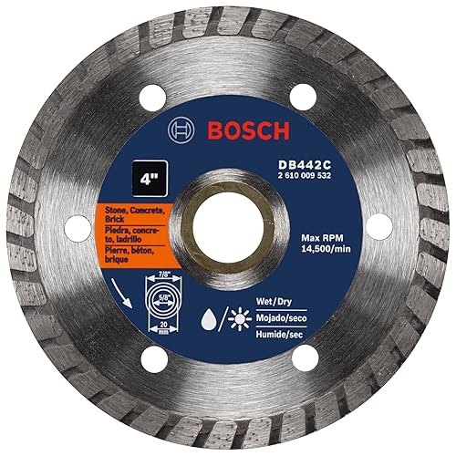 Miniatura 4 de BOSCH DB442S Hoja de diamante con borde turbo estándar de 4 pulgadas con eje de 58 pulgadas, 78 pulgadas para aplicaciones de corte húmedo y seco de