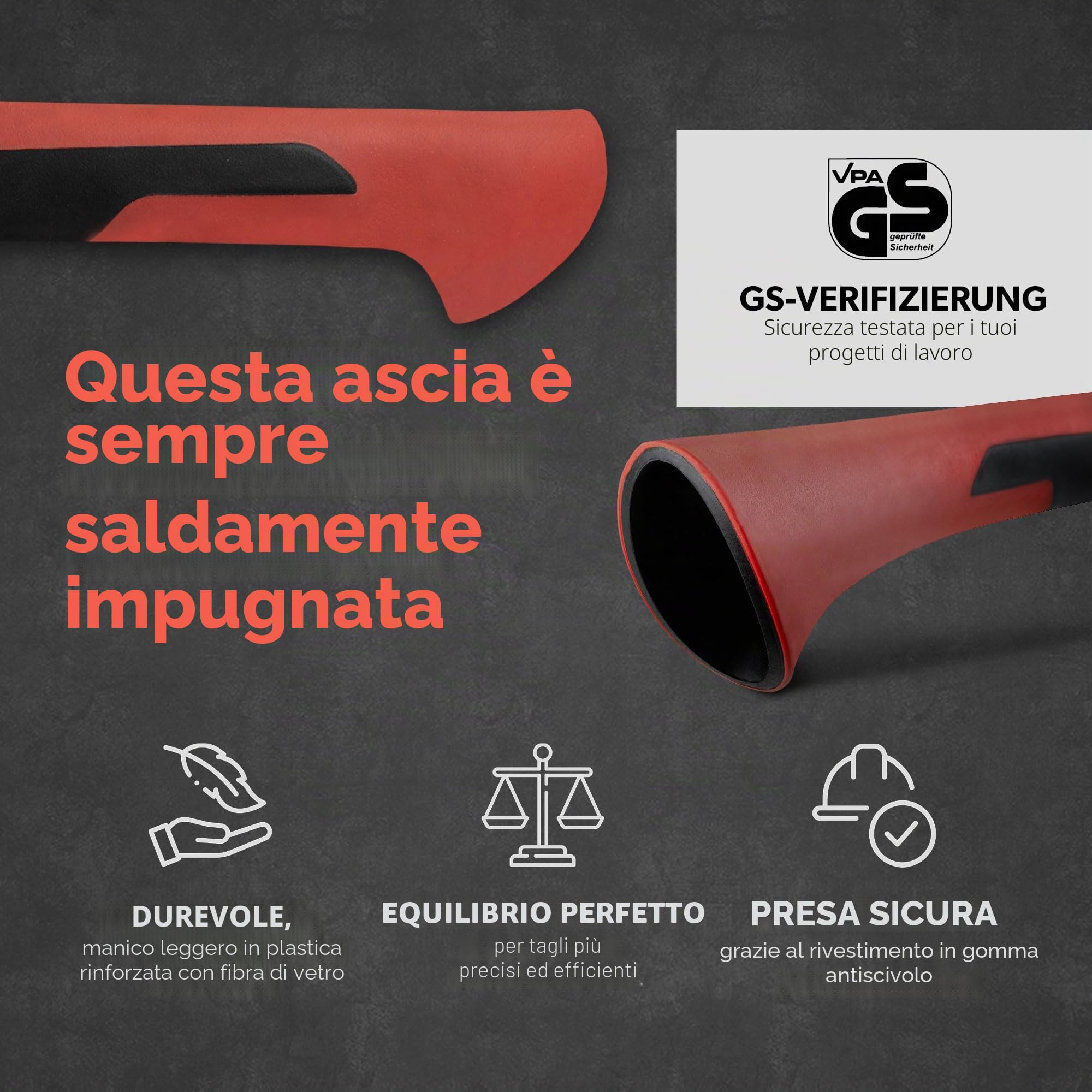 Ascia siwitec SN-250 incl protezione della lama, ascia da spacco con peso della testa di 250 grammi, ascia per spaccare il legno con manico in plastica rinforzata con fibra di vetro e lama in carbonio