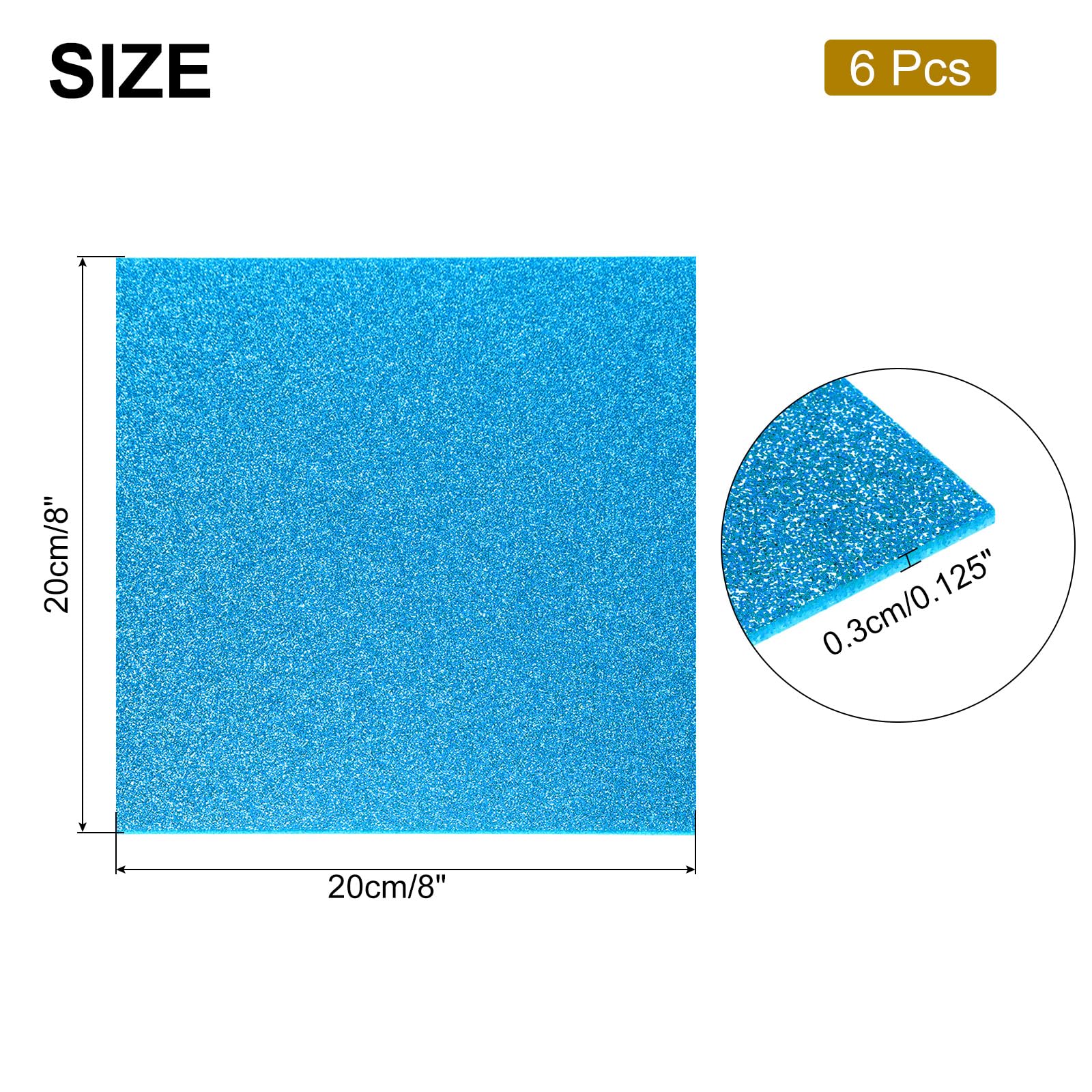QUARKZMAN 6 Piezas láminas acrílicas azules con purpurina de 1/8" grosor 8" x 8" Láminas de plástico fluorescente brillante PMMA extruido translúcido en blanco para manualidades
