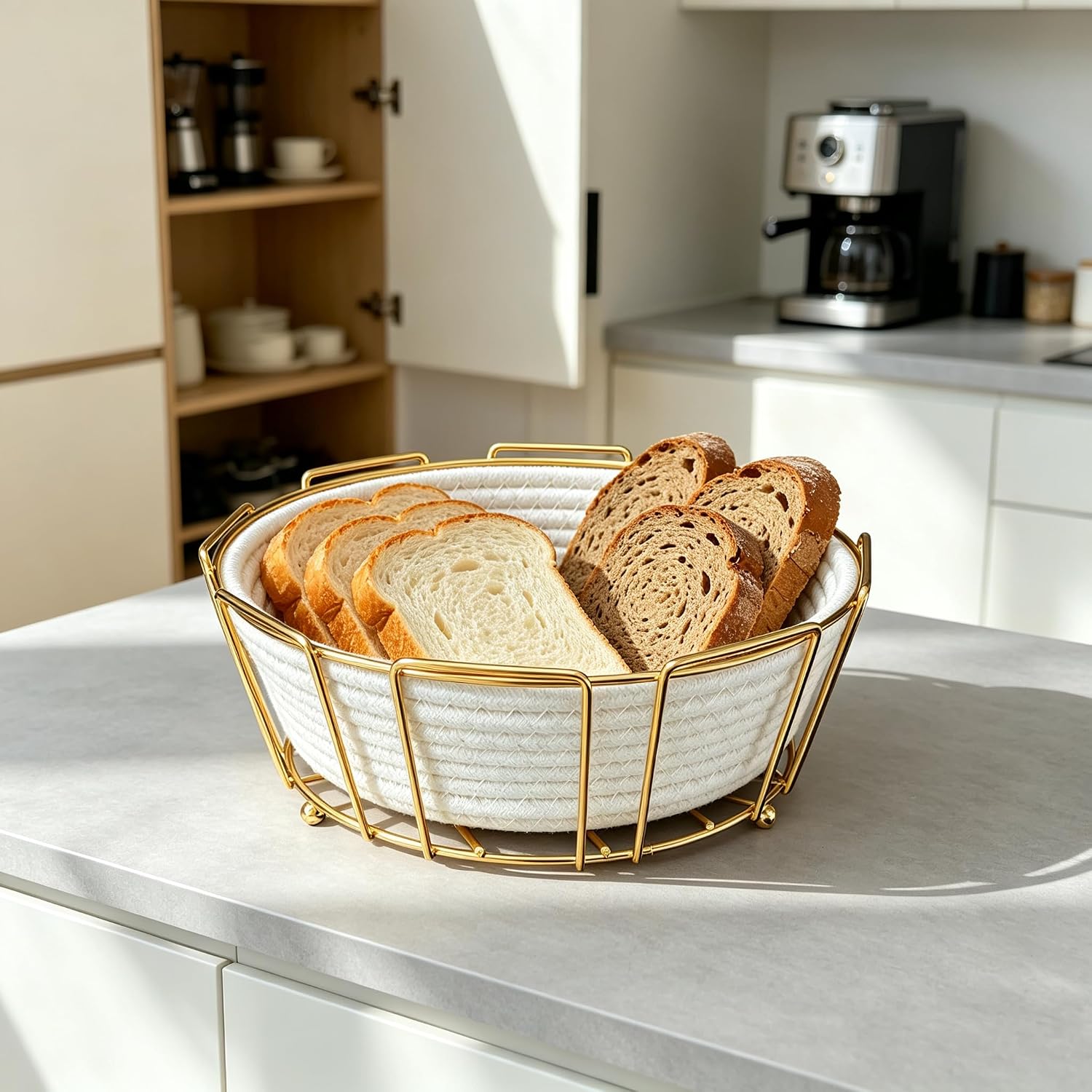 Metal Frame Woven Storage Basket Home Decor Shelf Basket | Luxury Round shelf baskets, Multi-Purpose Storage Organizer, For Home, Kitchen, Picnic Outdoor Gathering