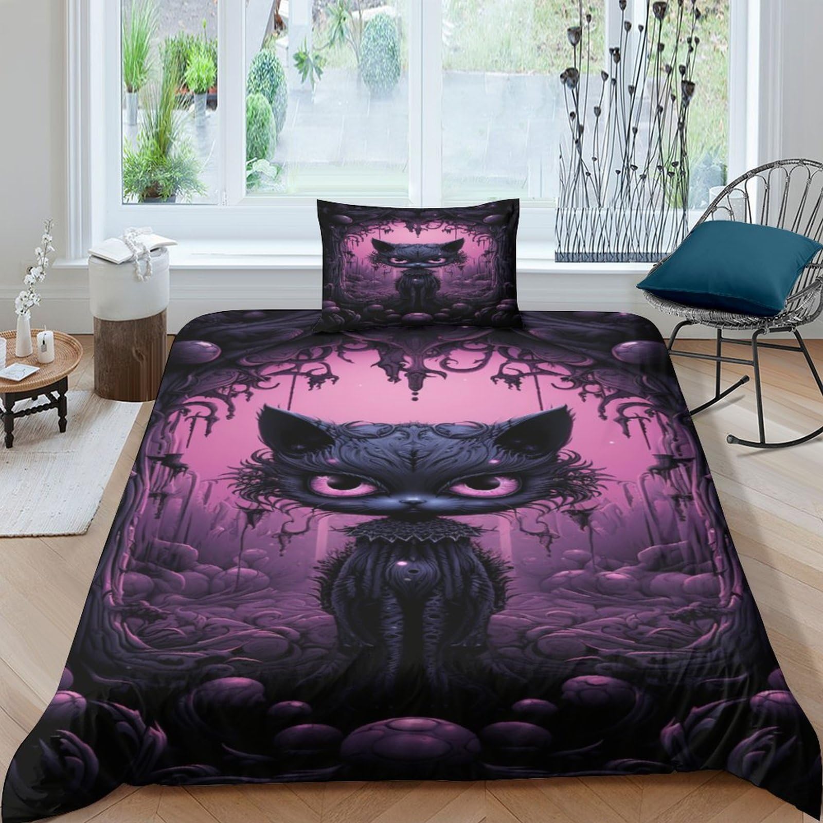 Parure de lit enfant chat anime housse de couette 135x200cm taie d'oreiller 3D