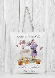 Queen Elizabeth II Platinum Jubilee TOTE Bag Celebrating 70 Years as Monarch, 1952-2022 Celebratory. With Corgies