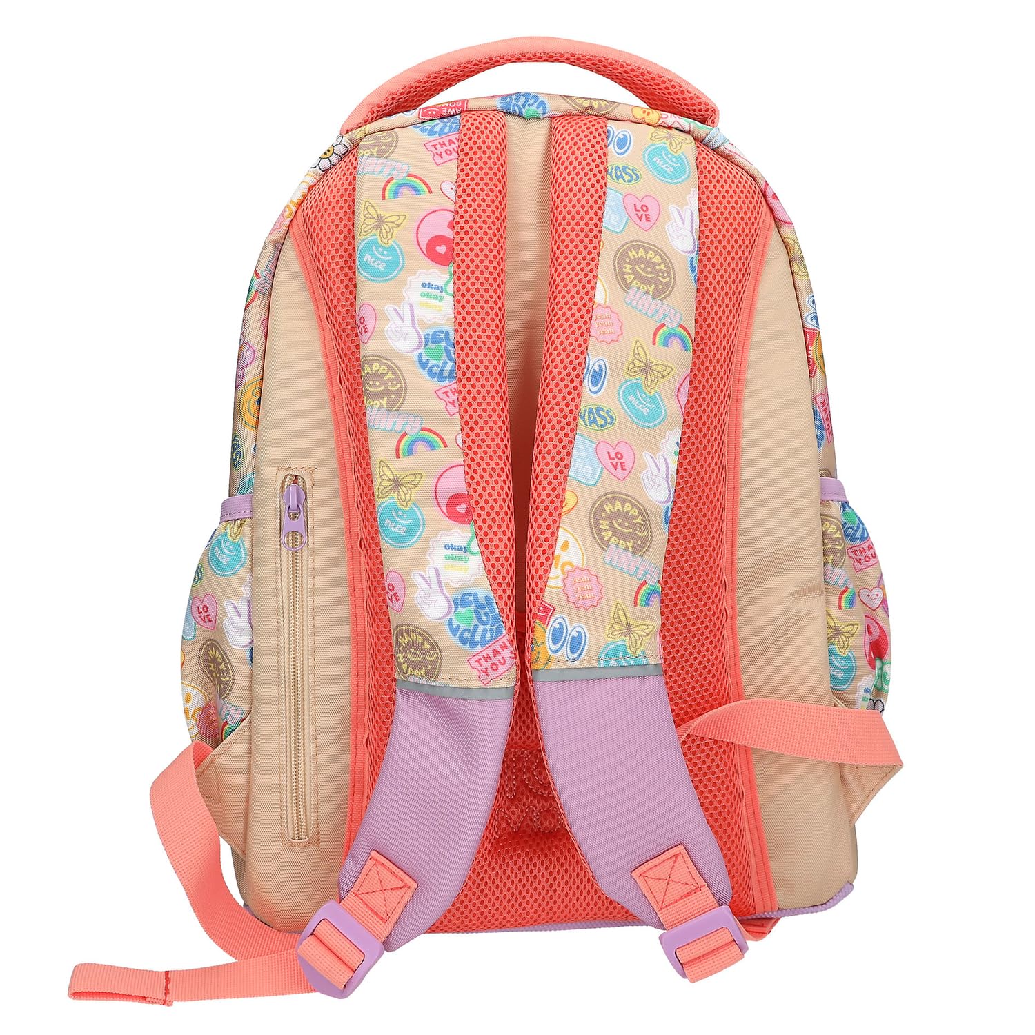 Depesche 13285 TOPModel Girl Power - Schulrucksack in Beige und Lila, mit Model Motiv und bunten Batches, Schultasche mit verstellbaren Trägern