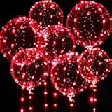 Lighted up Balloons, 7 Packs 20 Inch Valentines Bobo Balloons with 10ft LED String Lights for Valentines Day Wedding Christmas Birthday Decoration(Red)