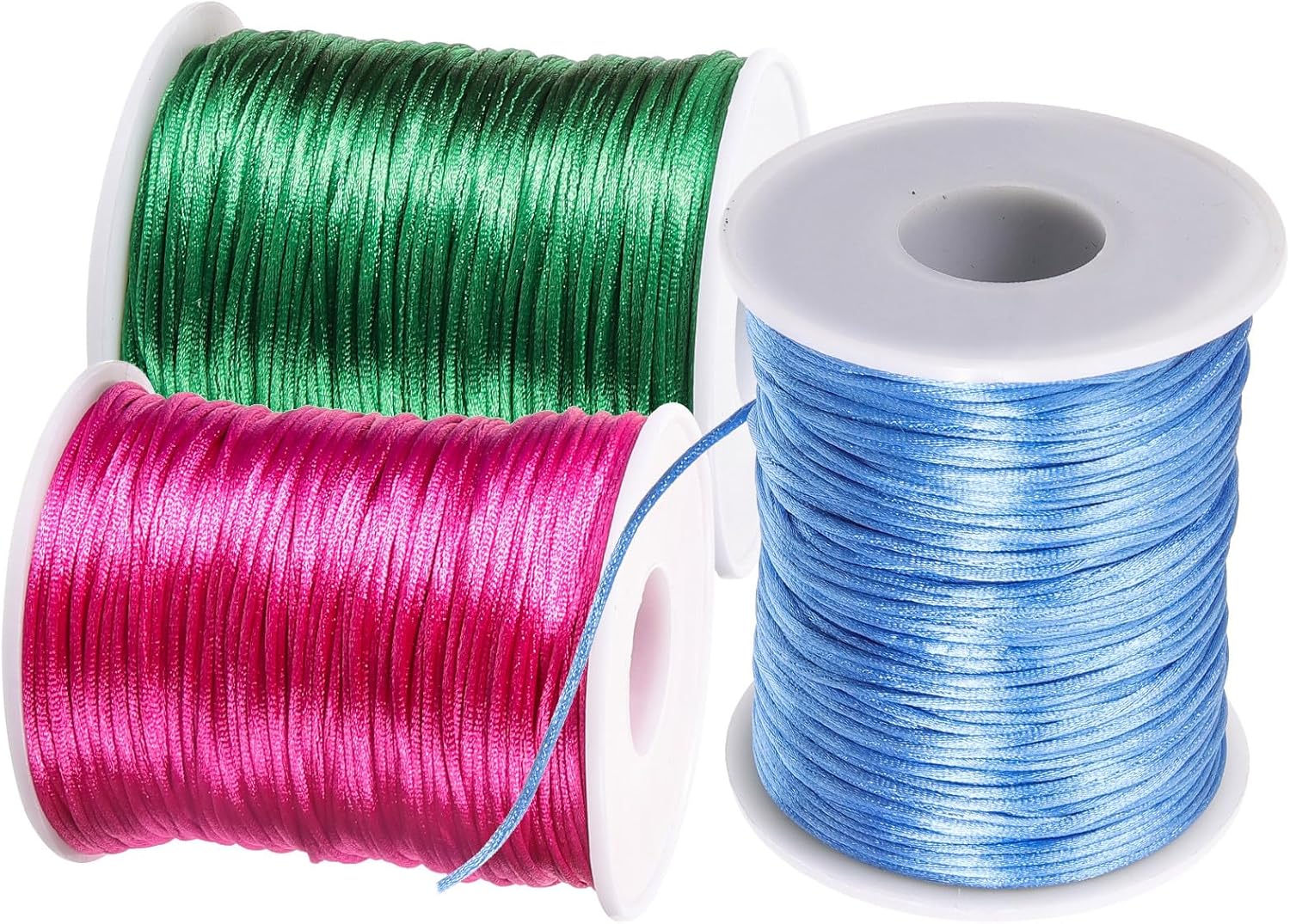 Cabilock 3Pcs DIY Crochet Thread Set, 1-1.5Mm Polyester Knitting Yarn Rolls in Green, Rose Red Sky Blue, Macrame Cord for Handcrafts and Knitting Projects