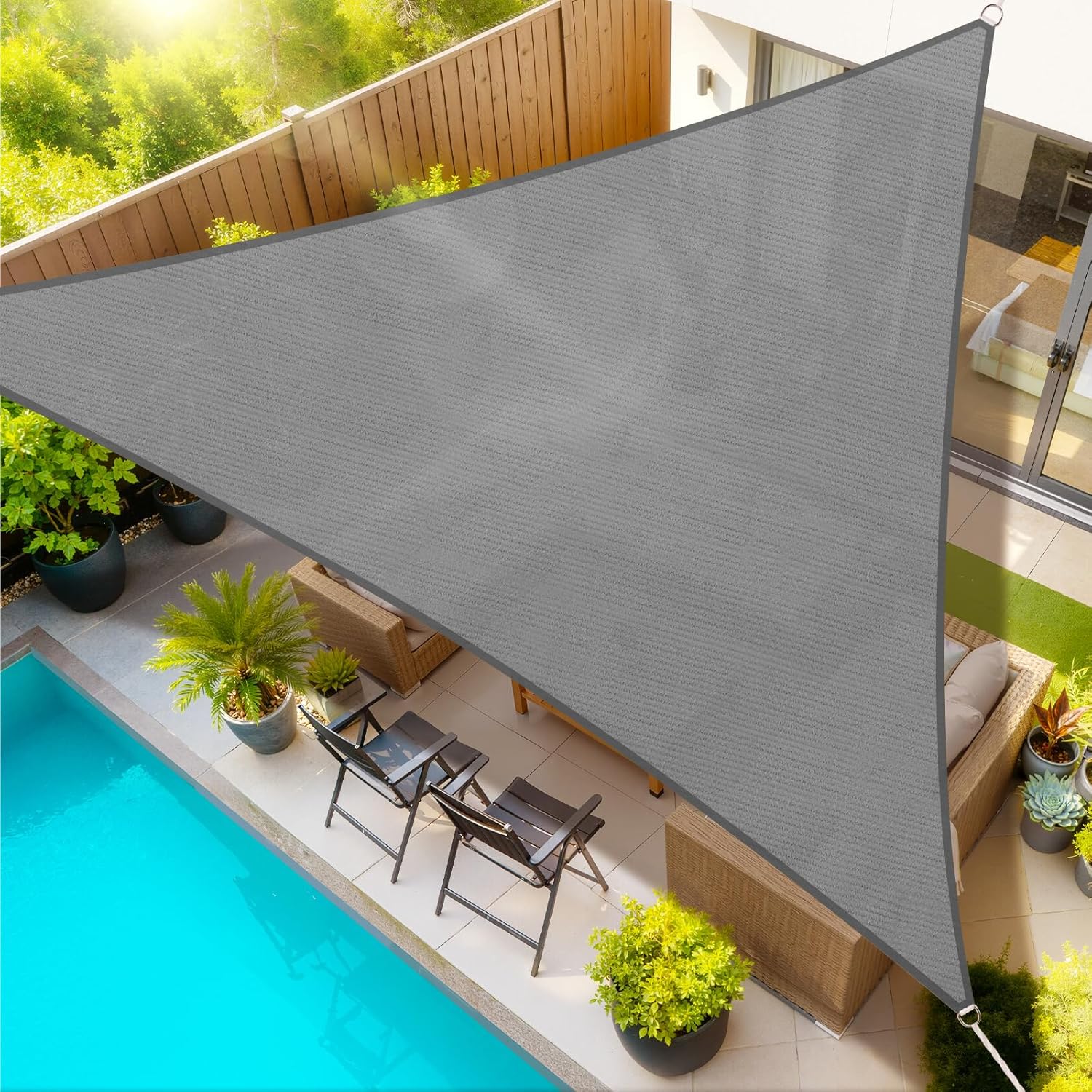 StorageTastic Triangle Sun Shade Sail - 16' x 16' x 16', UV Block Awnings for Patio Shade with Ropes Resist Wear, Tear & Fade, Breathable Sunshades for Outdoor Patio, Garden, Deck, Yard (Sand)