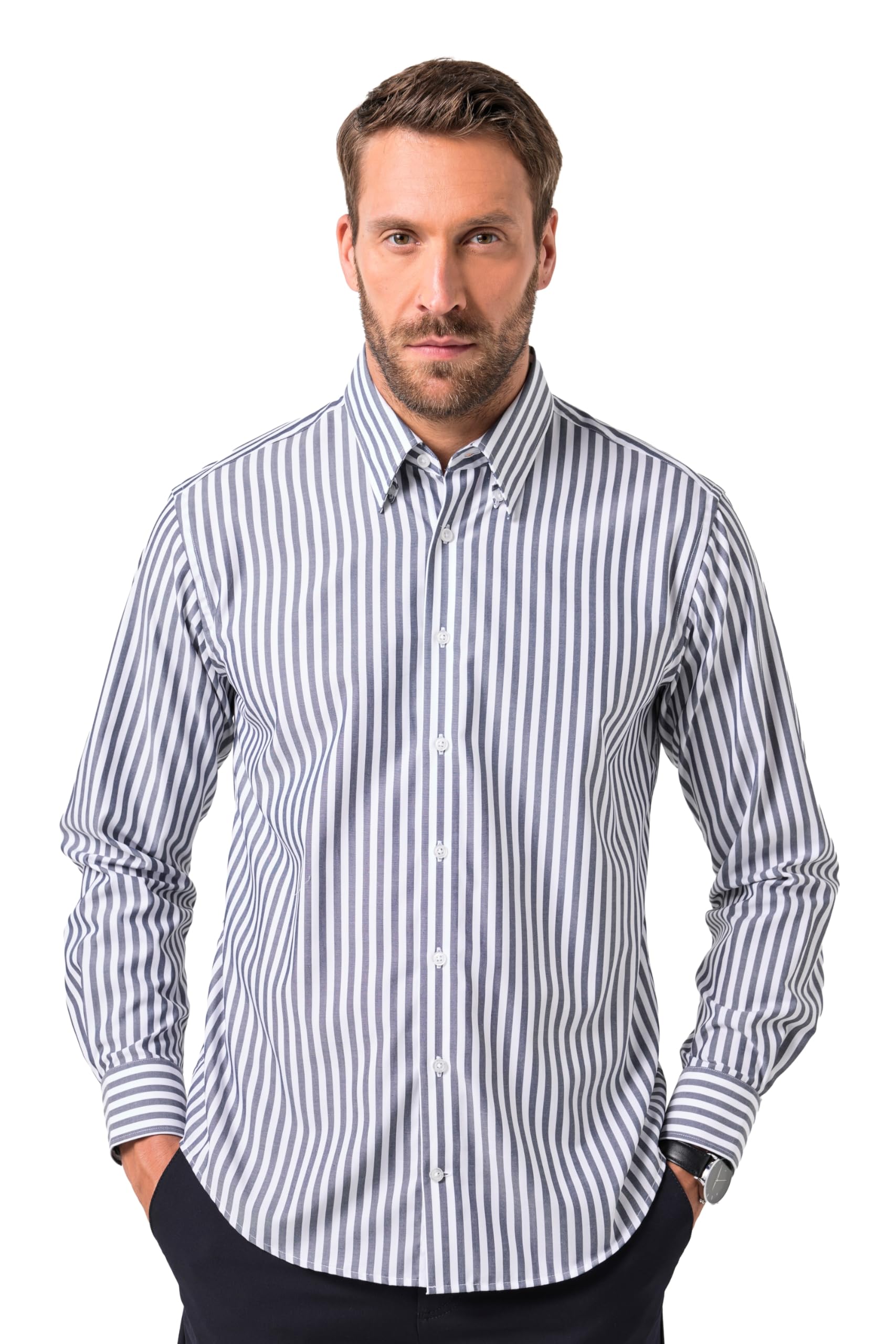 JP 1880 Herren große Größen Übergrößen Menswear L-8XL Streifenhemd, Business, Langarm, verdeckter Buttondown-Kragen, Easy Care, Modern Fit 828754