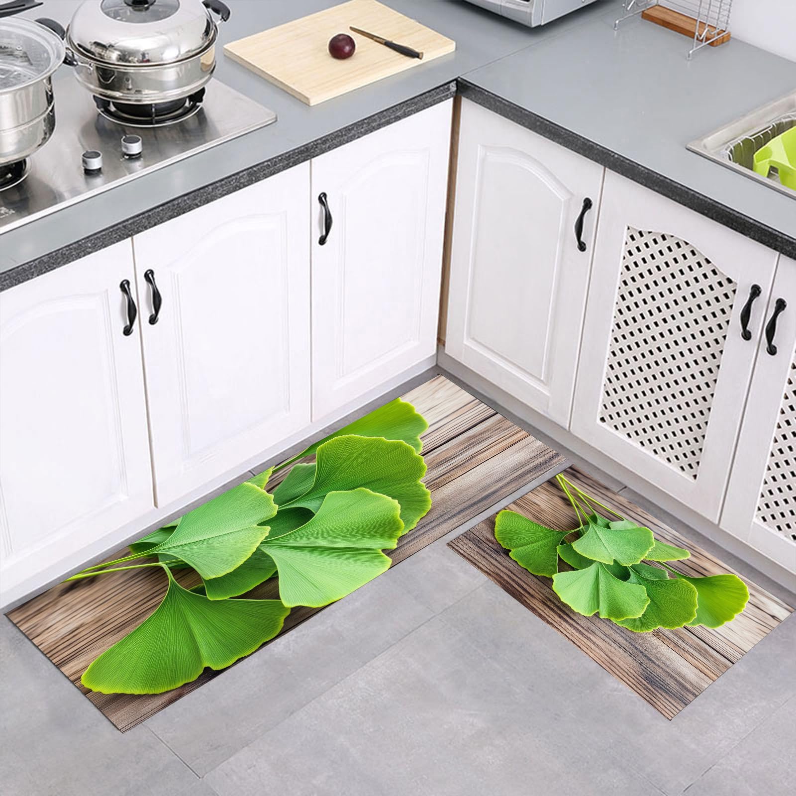 Tapis de cuisine ginkgo biloba vert paillasson de sol lavable de chambre