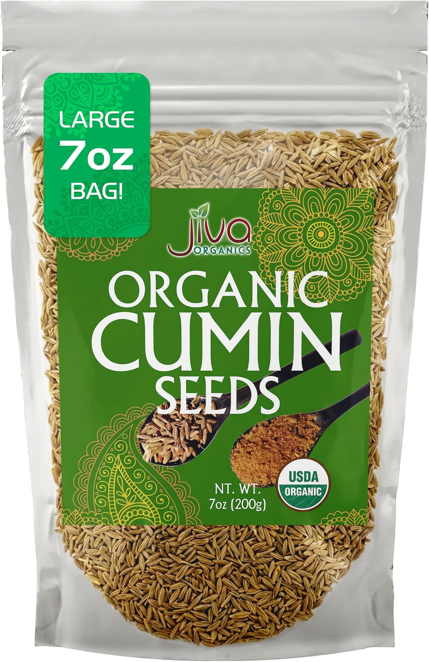 Jiva USDA Organic Cumin Seeds Whole 7oz - Packaged in Resealable Bag