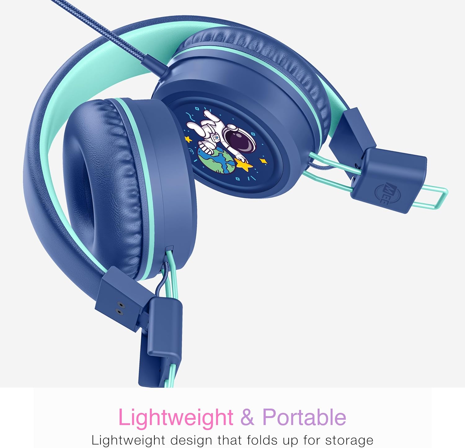 MEE audio KidJamz KJ55 Wired Children’s Headphones with 3.5mm Plug, Colorful Graphics, Volume Limiter & Microphone, Adjustable On-Ear Kids Headset for Online Learning/School/Travel/Tablet (Blue)