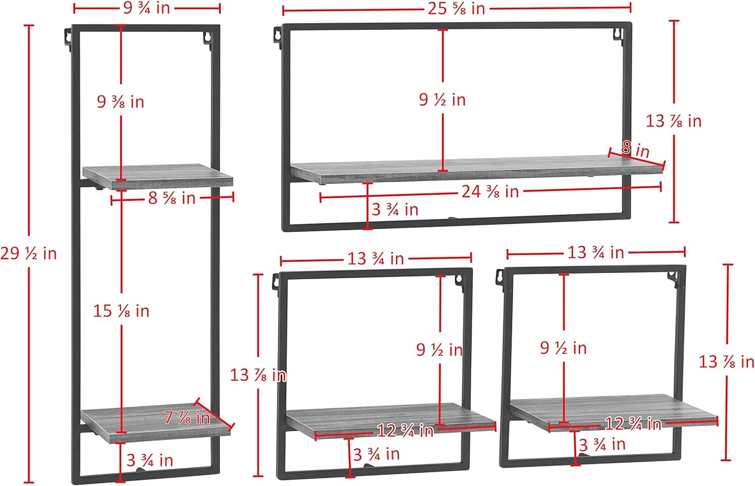 Danya B Framed Wall Art 4-Piece Modern Shelf Set - Metal Frame and MDF Shelves (Brown and Black)