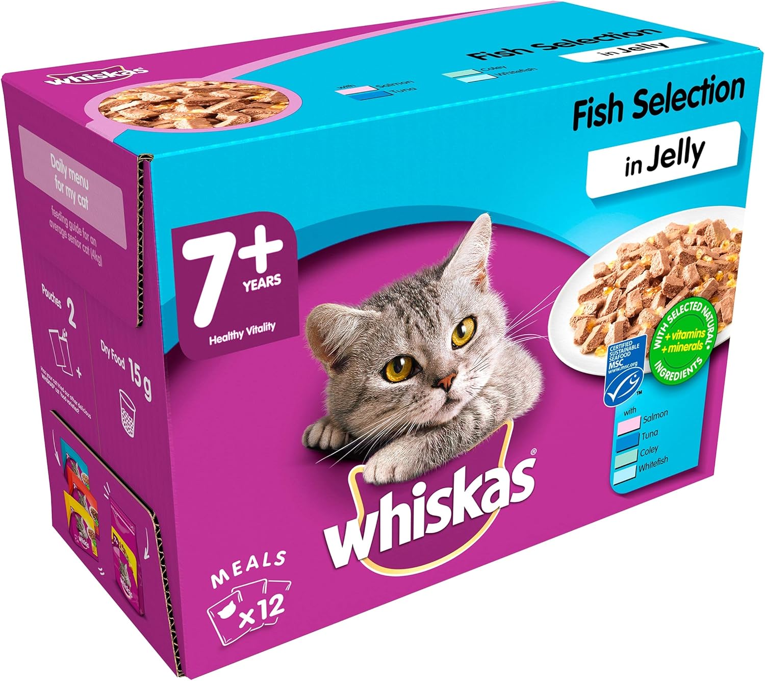 Whiskas 7+ Cat Wet Food in Pouch for Senior Cats, Pure Delight Fish
