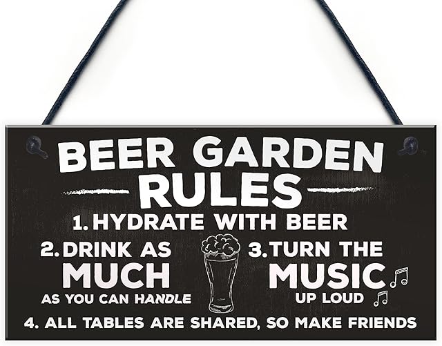 RED OCEAN Beer Garden Rules Chic Hanging Wall Sign Shed Pub Garden Plaque Alcohol Friendship Gift