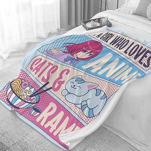 Miniatura 2 de Manta de anime de regalo para niñas, decoración de anime Kawaii para mujeres, solo una chica que ama a los gatos de anime y ramen, manta de franela
