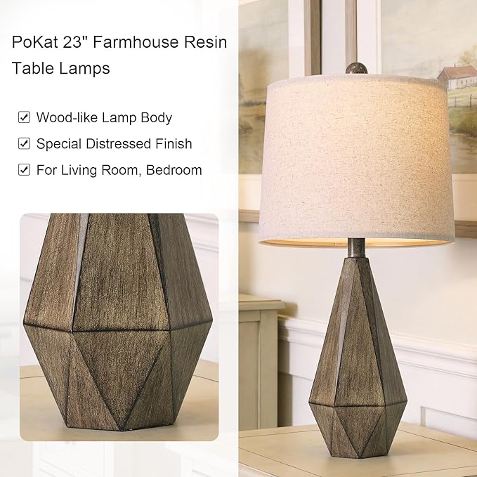 PoKat Lámparas de Mesa Noche 23.5'' Juego 2, Madera Oscura Marrón miniatura 3
