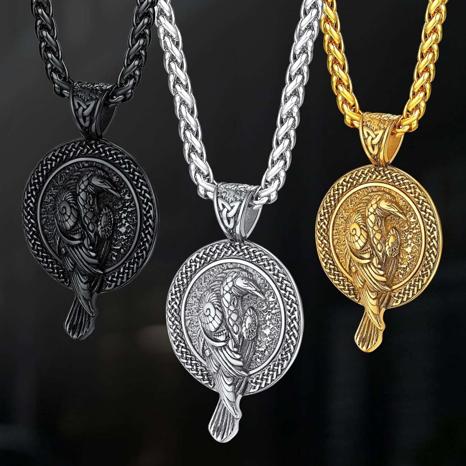 FaithHeart Viking Raven Necklace for Men, Norse Mythology Raven Skull Pendant Sturdy Stainless Steel Amulet Jewelry Gift for Men - Image 3