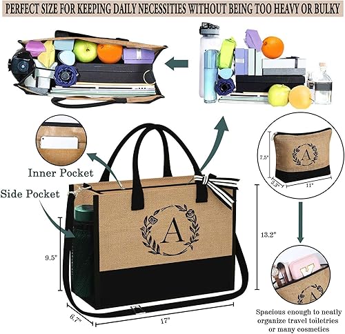 Miniatura 4 de YOOLIFE Personalized Gifts for Women - Initial Jute Tote Bag & Makeup Bag, Birthday Gifts for Women Mom Wife Teacher Friend