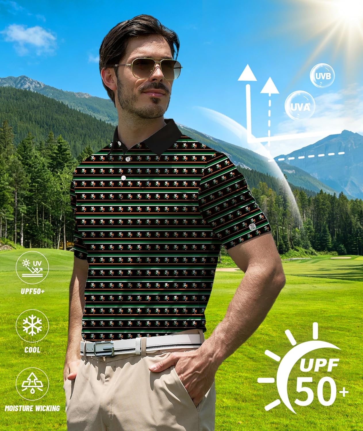 ZITY Men Golf Polo Shirts Short Sleeve Striped UPF 50+ Moisture Wicking Casual Collared Print T-Shirt for Men - Image 2