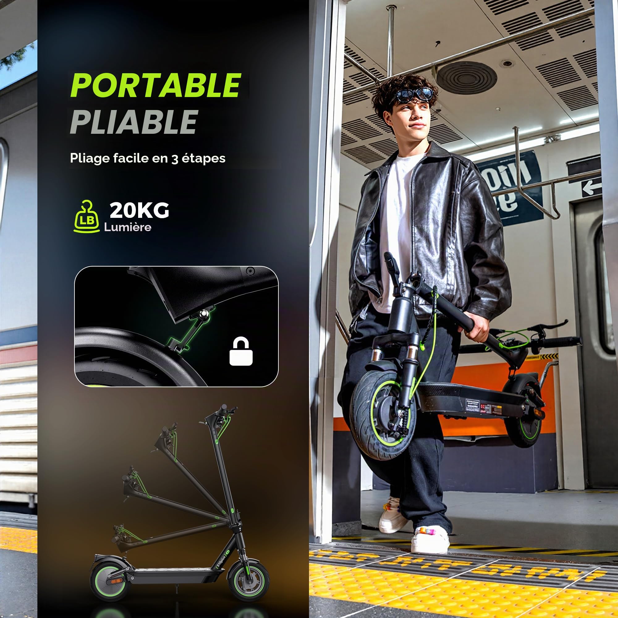 Trottinette électrique avec Homologation routière jusqu'à 60 km - Trottinette électrique avec Clignotant de 10 Pouces avec Amortissement et Application - Trottinette électrique Pliable jusqu'à 120 kg