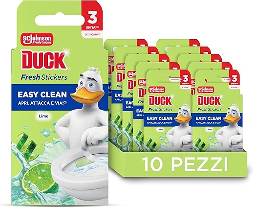 Duck Fresh Stickers - Adesivi Gel Igenizzanti WC, Fragranza Lime, Formato Scorta Da 10 Confezioni da 3 Pezzi Cad., 27 ml