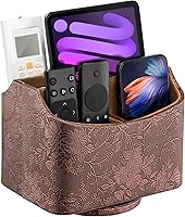 Vista 1 de LAMOTI Leather 360 Spinning TV Remote Caddy - Organizador de escritorio de 5 compartimentos para controles remotos universales, teléfonos, tabletas