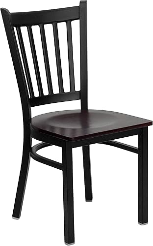 Miniatura 22 de Flash Furniture - Silla de metal para restaurante de la serie HERCULES con respaldo vertical negro - Asiento de madera nogal Asiento de madera de